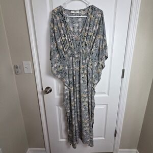 Natural Life Maxi‎ Dress Blue Floral Batwing Women's Size L Boho Traditional